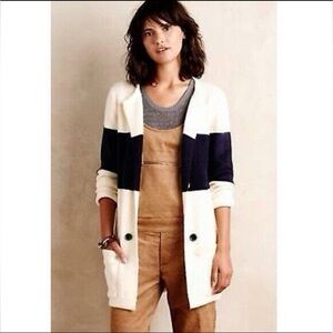 EUC Anthropologie La FEE VERTE striped cardigan sweater wool blend size Medium